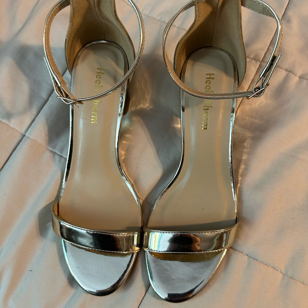 Heels Charm - Gold Strap sandals with block style 2” heel